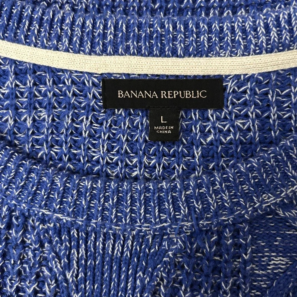 Banana Republic Sweater Mens Large Blue White Marl Cable Knit Crew Neck Pullover